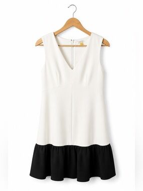 Leifsdottir Colorblock Sleeveless Midi Dress White Black V-Neck A-Line Size M